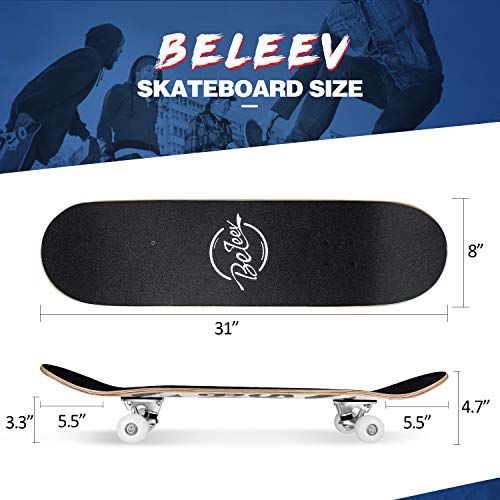 Skateboard BELEEV 31×8 Zoll Komplette Cruiser 7-Lagiger