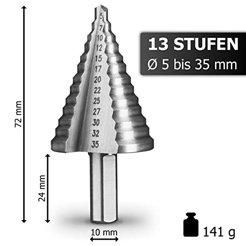 Stufenbohrer Pinava ® HSS [10mm Schaft] Kegelbohrer Ø 5-35mm