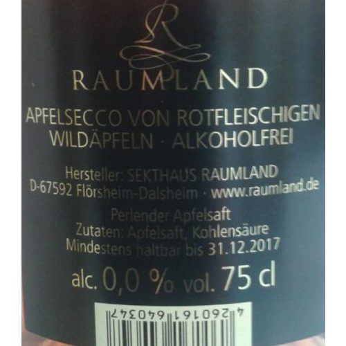 Alkoholfreier Sekt Raumland Sekthaus Roter Apfelsecco Wildapfel