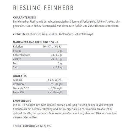 Alkoholfreier Weißwein Carl Jung GmbH Riesling feinherb 0.75 Liter