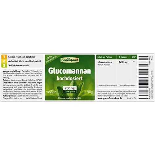 Appetitzügler Greenfood Glucomannan, 700 mg, hochdosiert