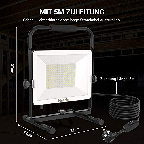 Baustrahler MustWin LED 100W Baustellenlampe mit Wippschalter