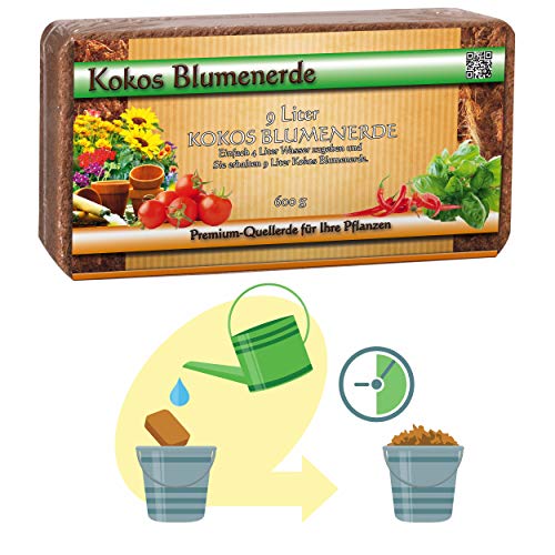 Blumenerde Humusziegel – 100 L Kokos – 12 x 600 g aus Kokosfaser