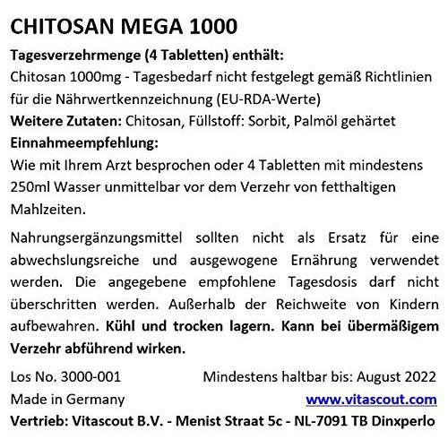 Chitosan vitascout_com MEGA – 500 Tabletten – hochdosiert