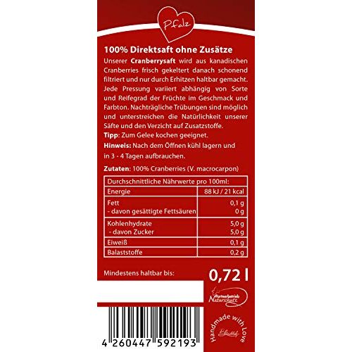 Cranberrysaft Bleichhof Cranberry-Saft (100% vegan) – (6×0,72L)