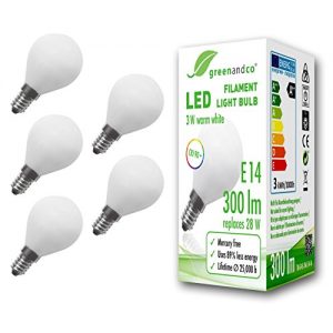 E14-LED GreenAndCo 5x ® CRI 90+ filament LED lamp replaces 28