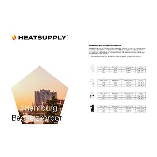 Elektrische Badheizkörper HEATSUPPLY ® 1.142 x 600mm 600 Watt