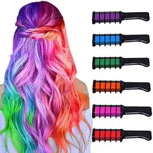 Haarkreide LauCentral 6 Farben Kamm, Temporär Haarfarbe