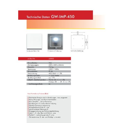 Heizung Glaswärmt Infrarot Infrarot 450 Watt Metall-Premium Set