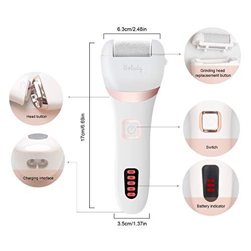 Hornhautentferner Wolady Elektrischer Hornhaut Entfernung Elektrische Fußfeile Fußpflege wasserdicht USB wiederaufladbar mit 3 Ersatzrollen