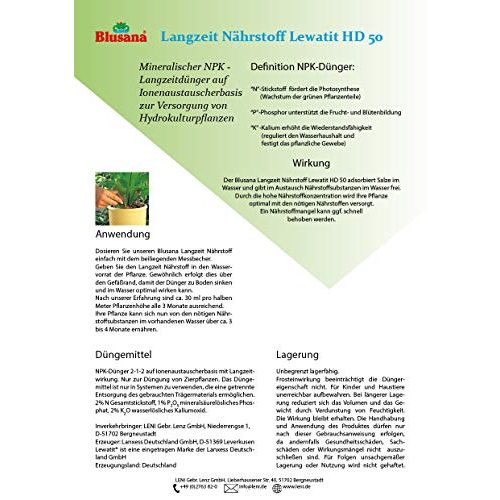 Hydrokultur-Dünger Blusana Leni 500ml Lewatit HD50 Hydrokultur