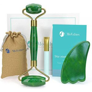 Jade-Roller MoValues Original Jade-Massagegerät & Gua Sha-Set