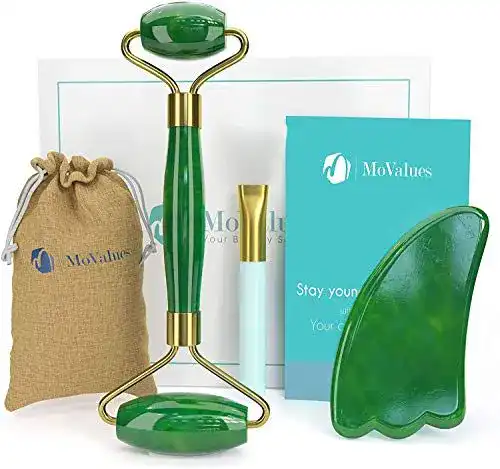 Jade-Roller MoValues Original Jade-Massagegerät & Gua Sha-Set