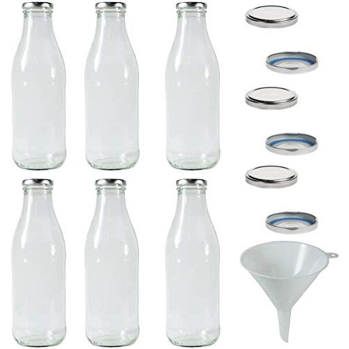 Milchflasche mikken 6X Glasflasche 1 Liter mit 12x PVC inkl Trichter