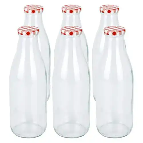 Milchflasche WELLGRO 1 Liter Glas Flasche mit Schraubdeckel