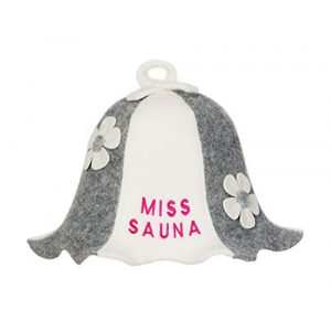 Saunahut Natural Textile ‘Miss Sauna Flowers’ White/Grey