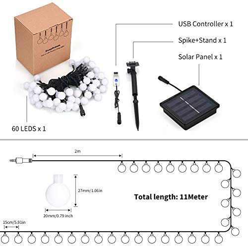 Solar-Lichterkette DeepDream 11 Meter 60 LED Kugel Solar
