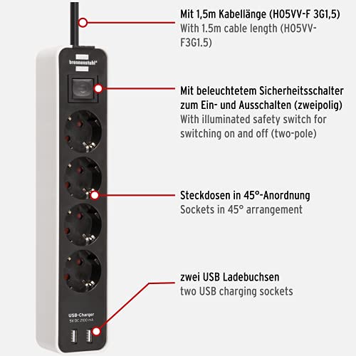 Steckdosenleiste Brennenstuhl Ecolor 4-fach mit USB-Ladebuchse