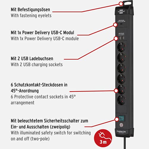 Steckdosenleiste mit USB-C Brennenstuhl Premium-Line 6-fach