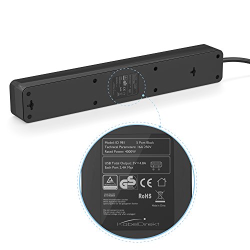 Steckdosenleiste mit USB KabelDirekt 5-fach Steckdosenleiste