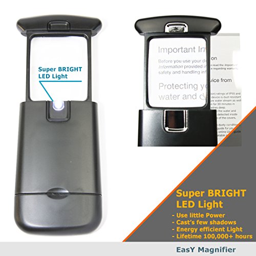 Taschenlupe EASY MAGNIFIER Taschen-Leselupe 3Fach LED-Licht