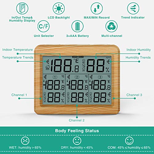 Thermometer ORIA Digitales Hygrometer, Innen Außen 3 Sensor