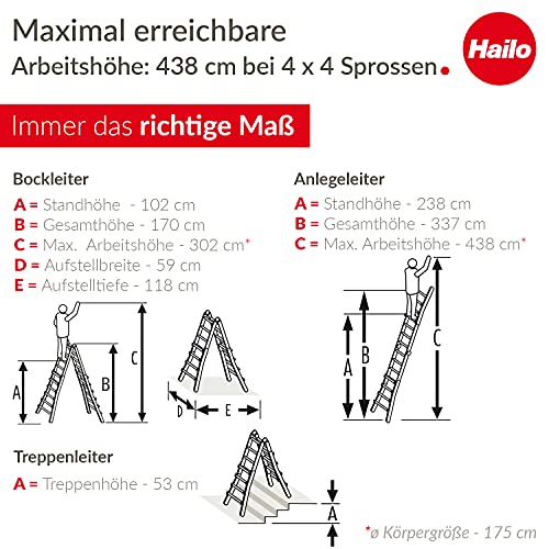 Treppenleiter Hailo M80 Alu-Multifunktionsleiter, 4 x 4 Sprossen