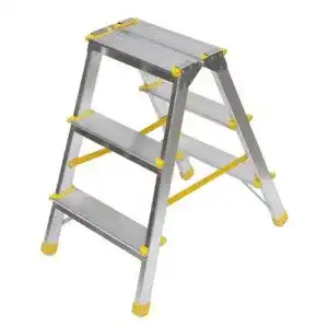 Trittleiter holz-metall Aluminium , beidseitig begehbar, 2×3 Stufen