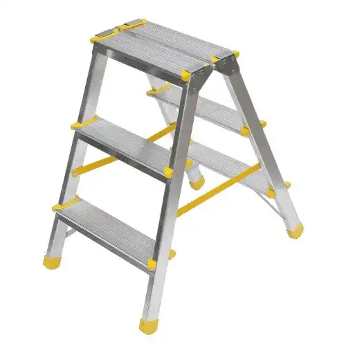 Trittleiter holz-metall Aluminium , beidseitig begehbar, 2×3 Stufen