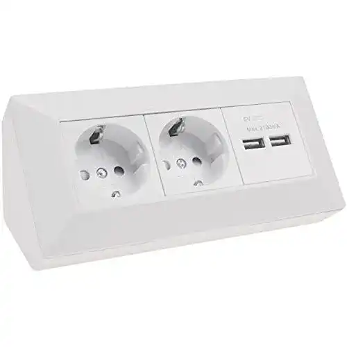 USB-Steckdose ChiliTec Steckdosenblock Ecksteckdose mit 2x USB