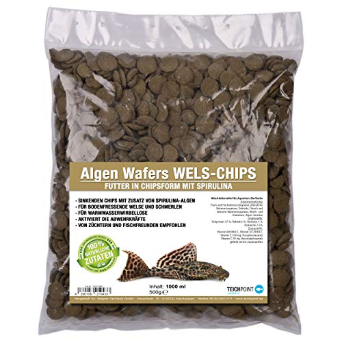 Welsfutter Teichpoint Algen-Wafers Wels-Chips – im 1 Liter Beutel