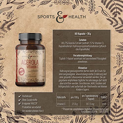 Acerola CDF Sports & Health Solutions Vitamin C, 750 mg/Kapsel