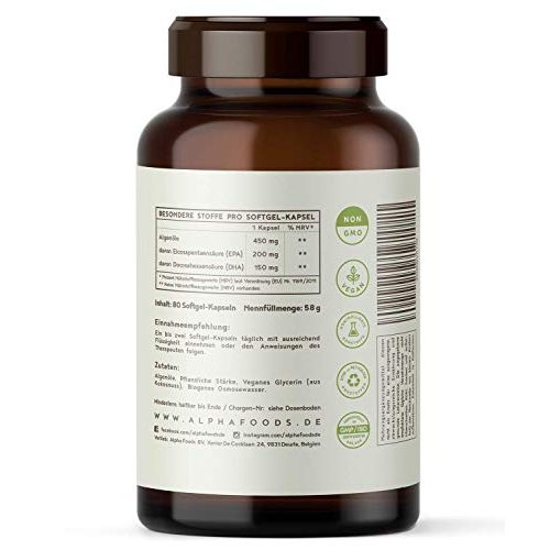 Algenöl-Kapseln Alpha Foods Vegan Omega 3, 80 Gelkapseln