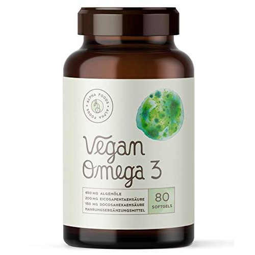 Algenöl-Kapseln Alpha Foods Vegan Omega 3, 80 Gelkapseln