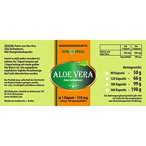 Aloe-vera-Kapseln VITA IDEAL VITAIDEAL ® Aloe-Vera, 180 Kaps.