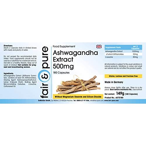 Ashwagandha Fair & Pure Kapseln Extrakt 500mg – 180 Kapseln