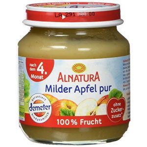 Βρεφική τροφή Alnatura Demeter βιολογικό αγνό ήπιο μήλο, 6 x 125 γρ