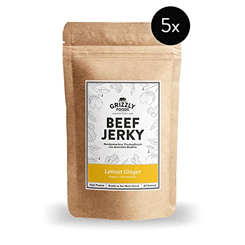 Beef Jerky Grizzly Snacks • Trockenfleisch 5er-Pack • Lemon Ginger