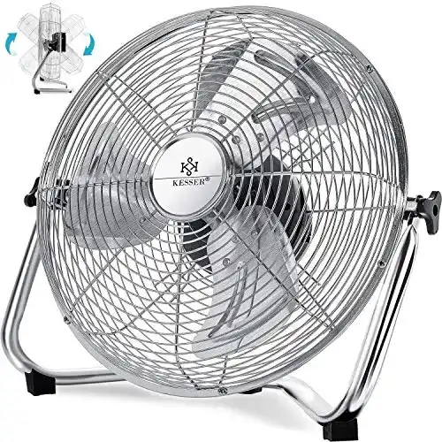 Bodenventilatoren KESSER ® Windmaschine Retro Stil | 30cm Ventilator in Chrom | Standventilator | Tischventilator Bodenventilator | 3-Stufen | robuster Stand | stufenlos neigbarer Ventilatorkopf | Chrom Silber