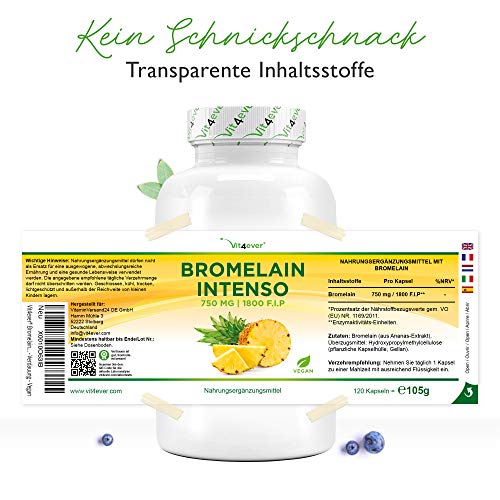 Bromelain Vit4ever Intenso, 750 mg (1800 F.I.P), 120 Kapseln