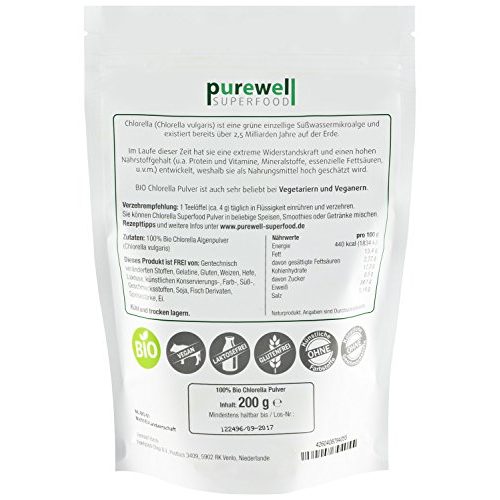 Chlorella Purewell Superfood Algenpulver, Bio Superfood, 200g