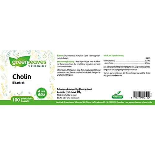 Cholin Greenleaves Vitamins, 100 vegetarische Kapseln Bitartrat