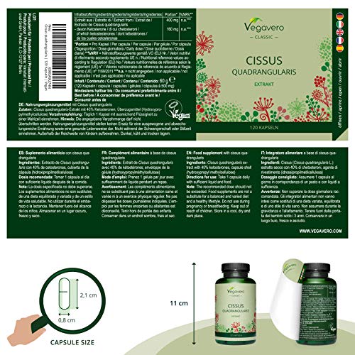 Cissus quadrangularis Vegavero ® | 40% KETOSTERONE | 120 Kaps.