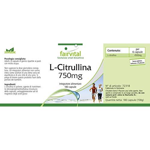 Citrullin fairvital L- Kapseln 750mg, HOCHDOSIERT, 180 Kapseln