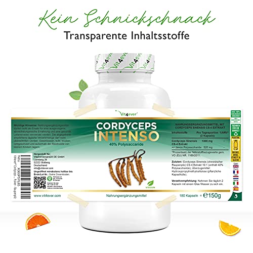 Cordyceps Vit4ever Pilz, 180 Kapseln, 650 mg echtem CS-4 Extrakt