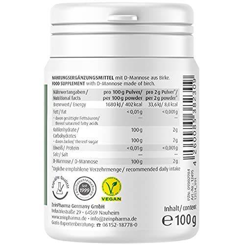 D-Mannose ZeinPharma Natural Pulver 100 g – Pulver aus Birke