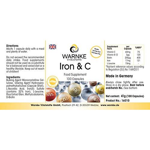 Eisentabletten WARNKE VITALSTOFFE Eisen mit Vitamin C, 100 Kaps.