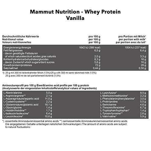 Eiweißpulver Mammut Nutrition Whey Protein, Vanilla, 1000 g