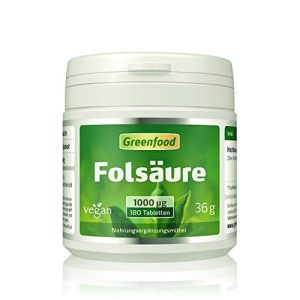Folsäure Greenfood, 1000 µg, extra hochdosiert, 180 Tabletten