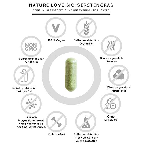 Gerstengras Nature Love ® Bio – Hochdosiert 180 Kapseln
